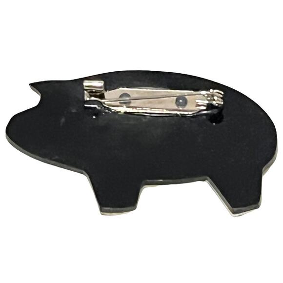 VTG Mother Of Pearl Shell PIG BROOCH 2.5” Pin White Piglet Pink Ears Nose Cheek - Picture 3 of 5